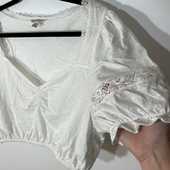 Asos White top 12 Miss Selfridge Ruched front crochet trim - Picture 6 of 6